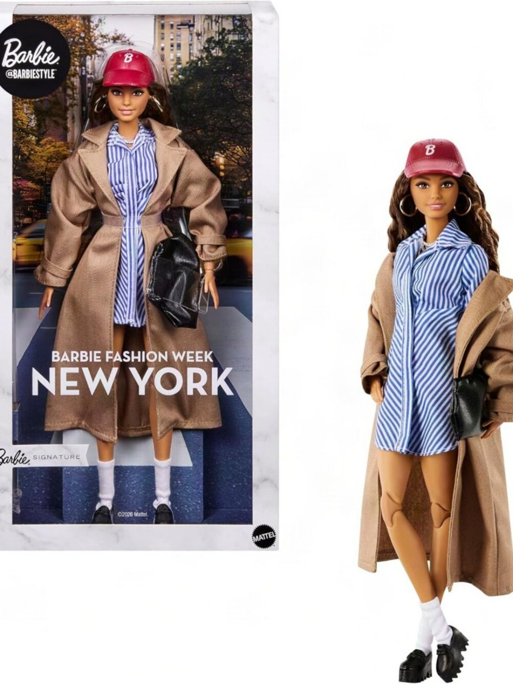 Fashion Week Collectible Doll | Stylish Blue Dress & Brown Coat | NYC Street